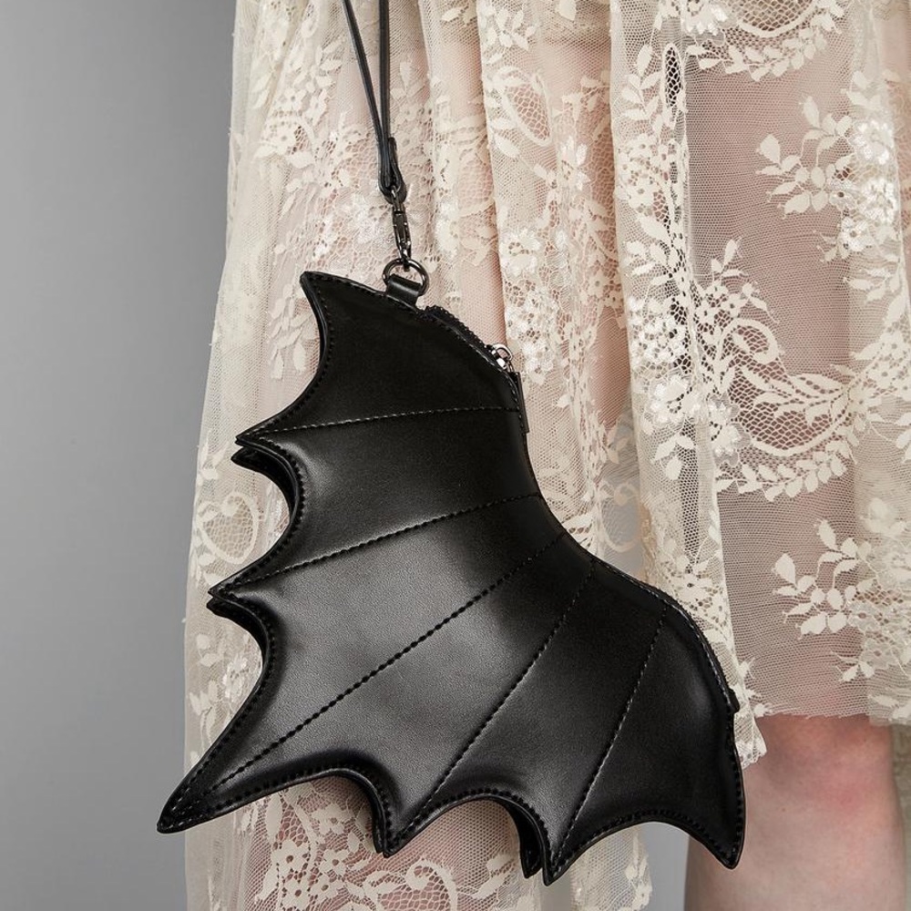 Dolls Kill / widow Black Bat Wing Leather Handbag night creature coin purse